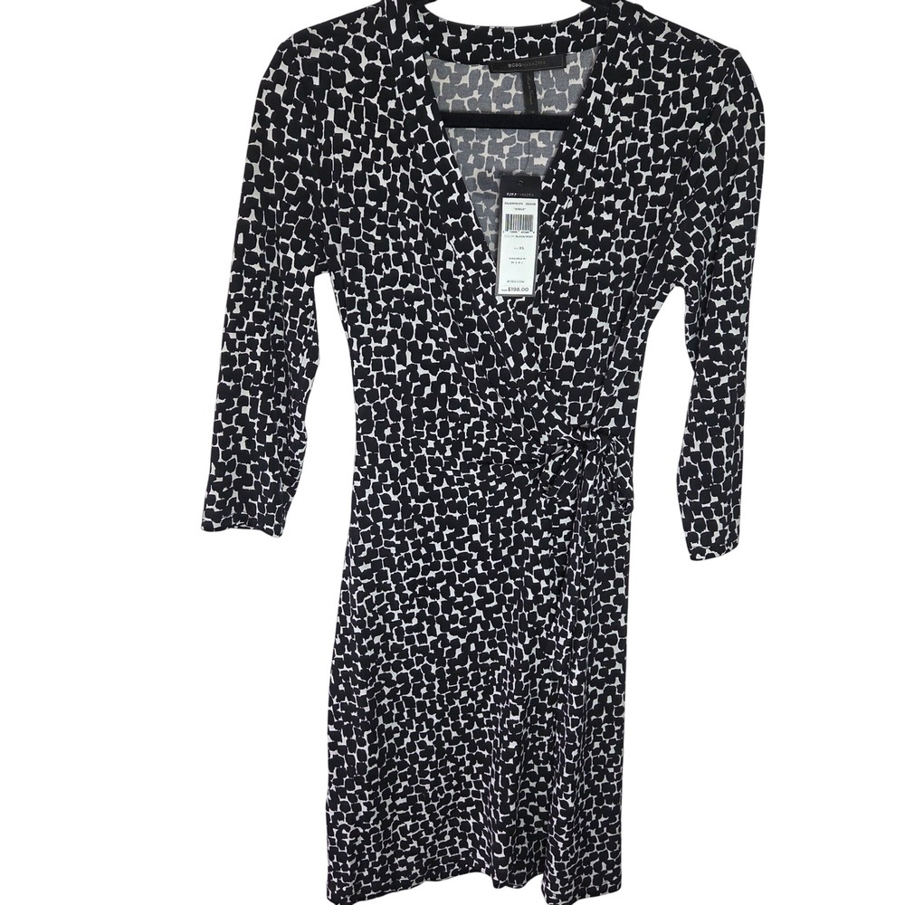 NWT BCBGMAXAZRIA‎ Wrap Dress 3/4 Sleeve Tie Waist Geometric Print XS